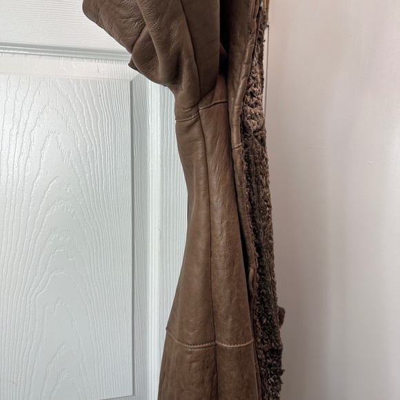 Vintage Womens L Brown 100% Curly Sheepskin Shearling Hooded Penny Lane Coat - Picture 8 of 9